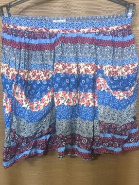 Forever 21 Blue, Red, Cream Patchwork Maxi Skirt